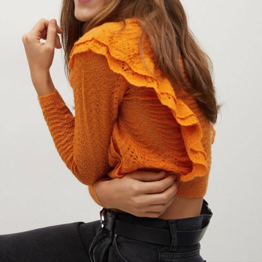 NWOT MNG Frill Wool Lace Orange Sweater Top Size M
